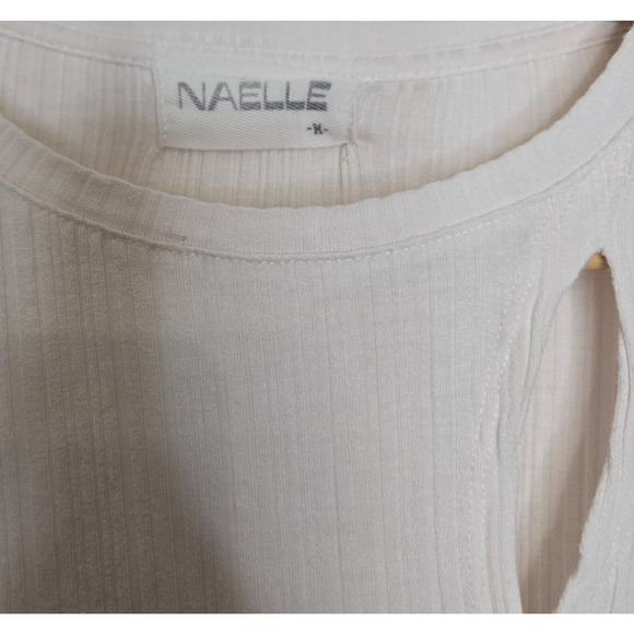 Naelle Top Womens Medium Ivory Knit Ribbed Cut Out Basic Edgy Minimalist Stretch - Picture 6 of 8